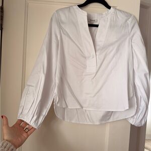 Madewell White Blouse with V-Neck